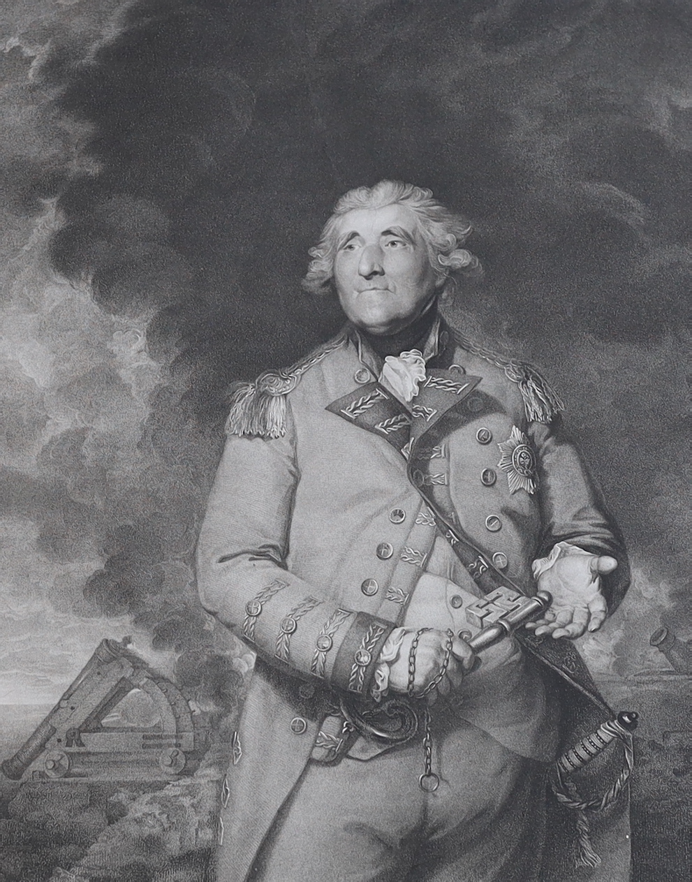 Richard Earlom after Sir Joshua Reynolds, stipple engraving, 'General Eliott, Baron Heathfield of Gibraltar', published by Boydell 1788, visible sheet 39 x 35.5cm